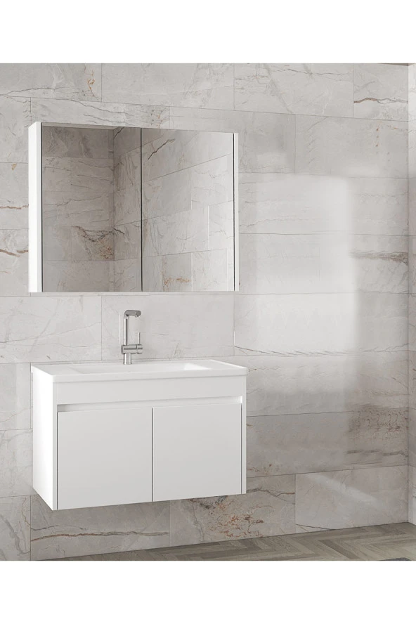 Alfa Banyo Estella-EA Beyaz 80 Cm Mdf-aynalı-lavabolu Banyo Dolabı Takımı--HAZIR KURULU ürün görseli 1