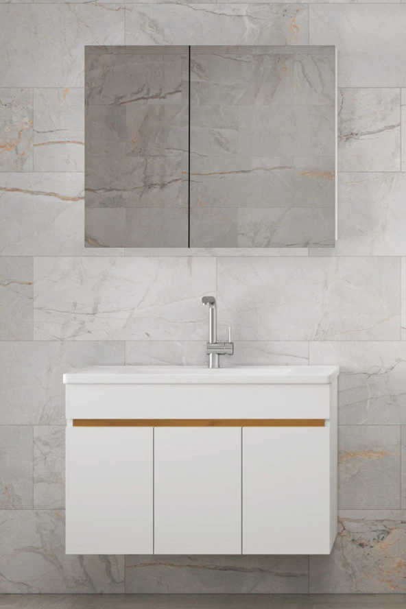 Alfa Banyo Viola3 S-beyaz 80 Cm Mdf Ayna Dolaplı Banyo Dolabı-lavabolu Banyo Dolabı-HAZIR KURULU ürün görseli 1