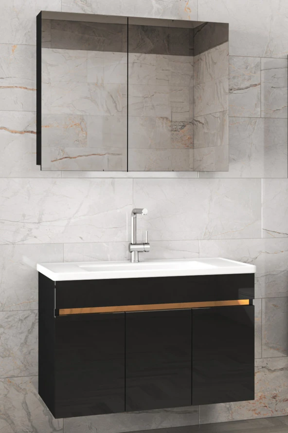 Alfa Banyo Viola3 S-siyah 80 Cm Mdf-hazır Kurulu-aynalı Banyo Dolabı-lavabolu Banyo Dolabı ürün görseli 1