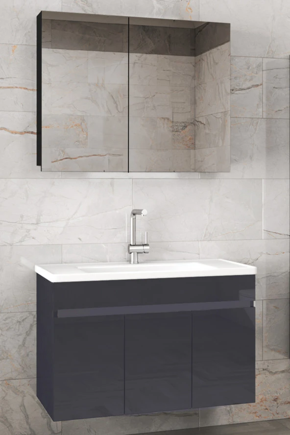 Alfa Banyo Viola3 Antrasit 80 cm MDF-Hazır kurulu-aynalı banyo dolabı-HAZIR KURULU ürün görseli 1