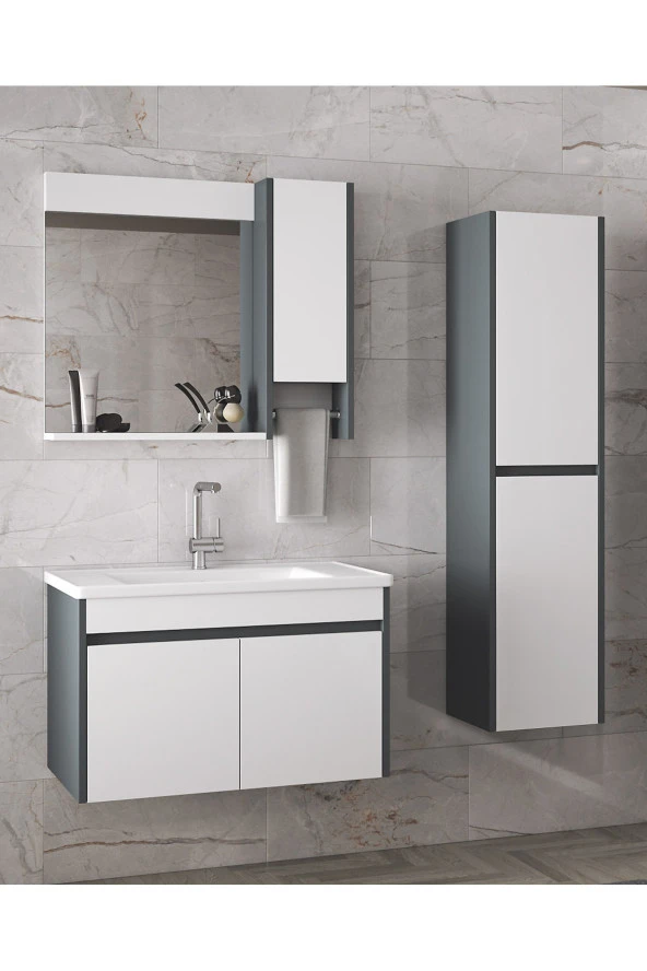 Alfa Banyo Estella-OA (65+35) 100 cm Mdf-Boy Dolaplı-Lavabolu Banyo Dolabı Takımı-HAZIR KURULU ürün görseli 1
