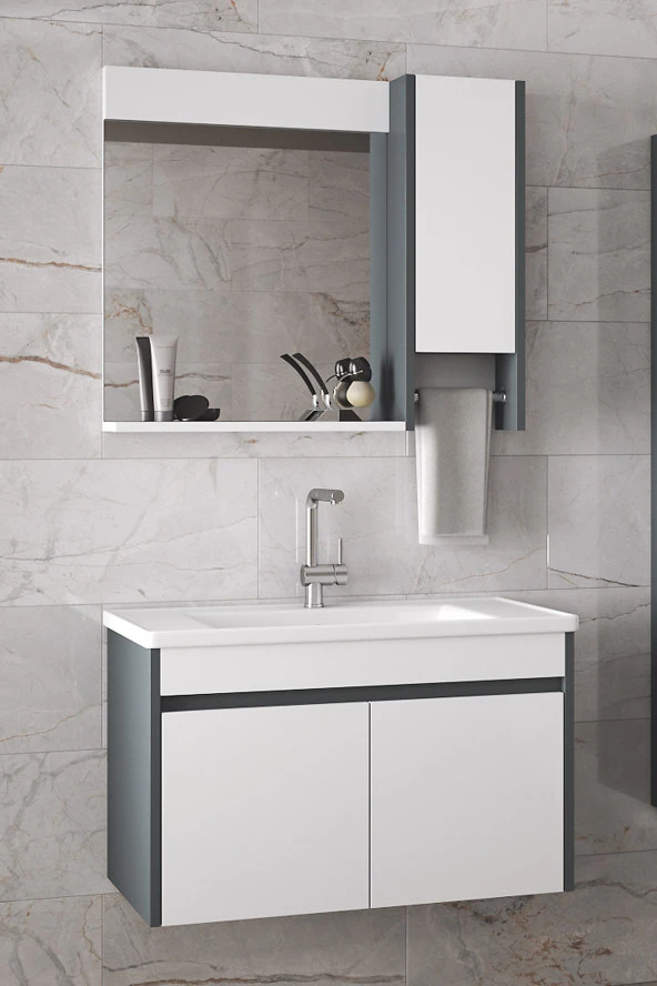 Alfa Banyo Estella-OA -65 cm Mdf-Seramik Lavabolu Banyo Dolabı Takımı ürün görseli 1