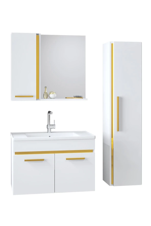 Alfa Banyo YENİ GOLD BEYAZ (65+35) 100 cm Boy Dolaplı lavabolu banyo dolabı Takımı--HAZIR KURULU ürün görseli 1