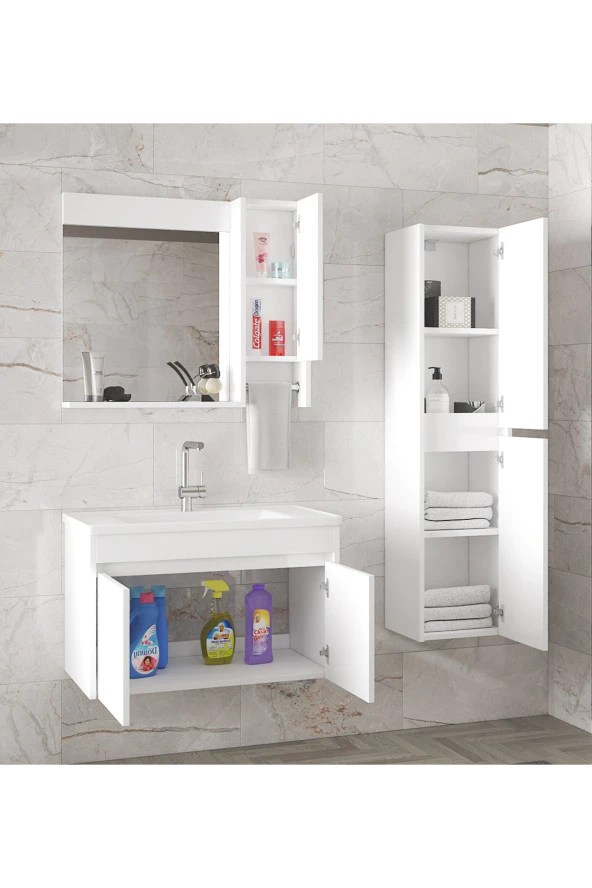 Alfa Banyo Estella-OA Beyaz 65 + 35 cm (100 cm) Mdf-Lavabolu Banyo Dolabı Takımı-HAZIR KURULU ürün görseli 1