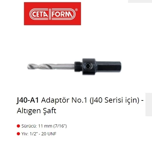 J40-A1 Adaptör No.1 J40 Serisi Için - Altıgen Şaft Ceta ürün görseli 1