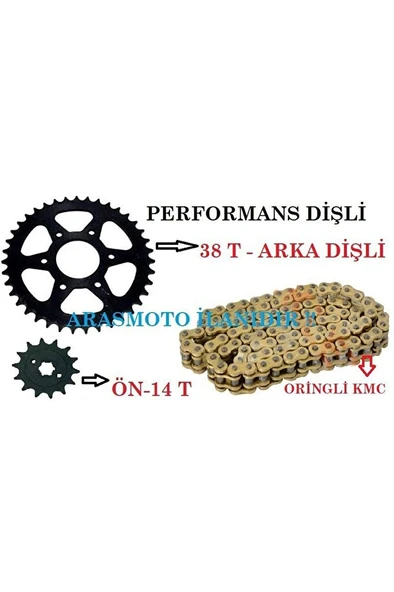 Pulsar Ns200- Rs200 Performans Dişli Seti Ve Kmc Marka Oringli Zincir 38T*14T  ARASMOTO ürün görseli 1
