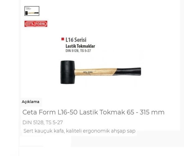 Ceta Form L16-50 Lastik Tokmak 65 - 315 Mm ürün görseli 1