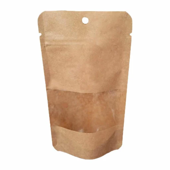 Doypack Pencereli Kraft Delikli Kilitli Kese Kağıdı - Orta Boy - 16x27x8 Cm. - 20 Adetlik 1 Paket ürün görseli 1