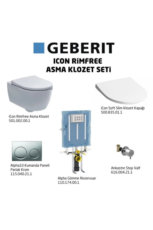 Geberit Asma Klozet Seti İcon Rimfree Alpha10 Soft Slim - Parlak Krom ürün görseli 1