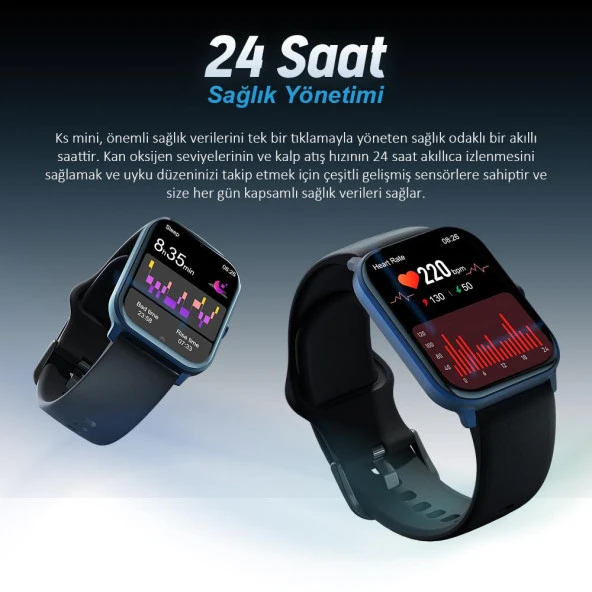 Kieslect Ks Mini Amoled Ekranlı Akıllı Saat Mavi - Resim 5