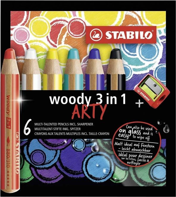 Stabilo Woody Arty 3ü 1 Arada Mum Boya - Kuru Boya - Sulu Boya 6 Renk + Kalemtıraş ürün görseli 1