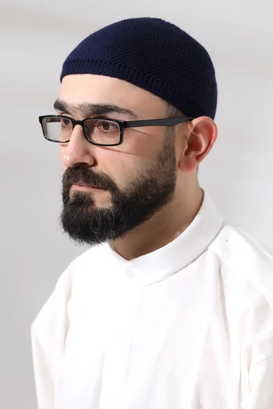 Lacivert Süper Namaz Dantel Detaylı Örme Orlon Namaz Takkesi ürün görseli 1