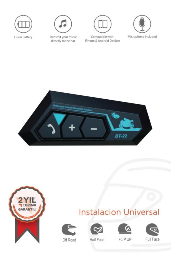 Torima  22B Bluetooth Motosiklet Kulaklığı Intercom Siyah Motorsiklet Kulaklık ürün görseli 1