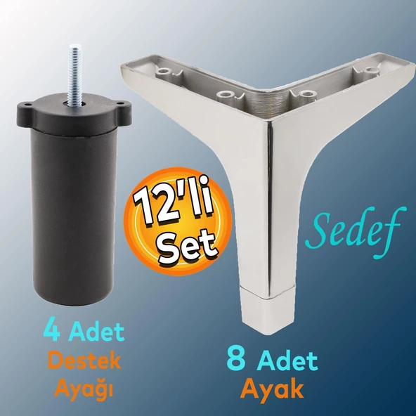 Sedef 12'li Set Lüks Mobilya Kanepe Sehpa Tv Ünitesi Koltuk Destek Ayağı 12 Cm Krom Baza Ayakları ürün görseli 1