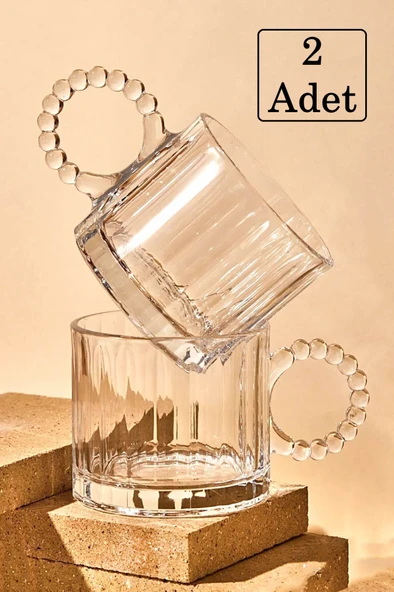 Kapris 2 Adet Cam Boncuk Kulplu Bardak Kupa Çay Kahve Meşrubat Bardağı 250ml ürün görseli 1