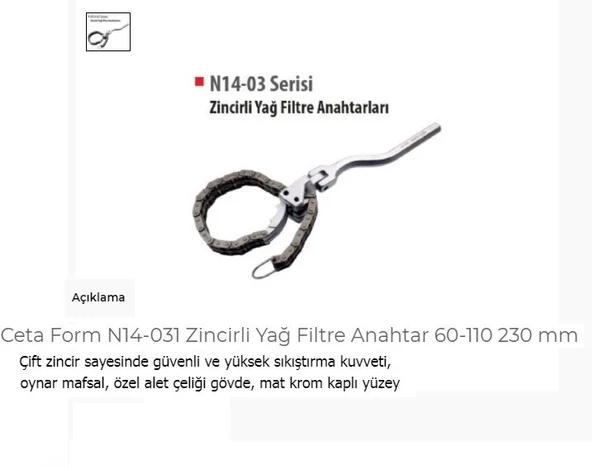 Ceta Form N14-031 Zincirli Yağ Filtre Anahtar 60-110 230 Mm ürün görseli 1