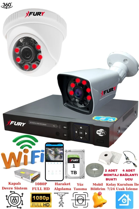 FURY 2 Kameralı 5mp 3.6mm Lens 2mp Görüntü 6 Atom Led Gece Görüşlü FullHd Güvenlik Kamerası 5525di 1TB ürün görseli 1