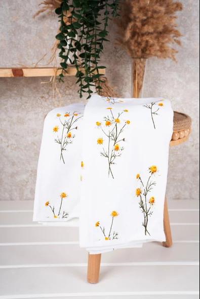 %100 Pamuk İkili 40x66 Cm Nakışlı Desenli El&Yüz Havlu/Havlu Seti ürün görseli 1