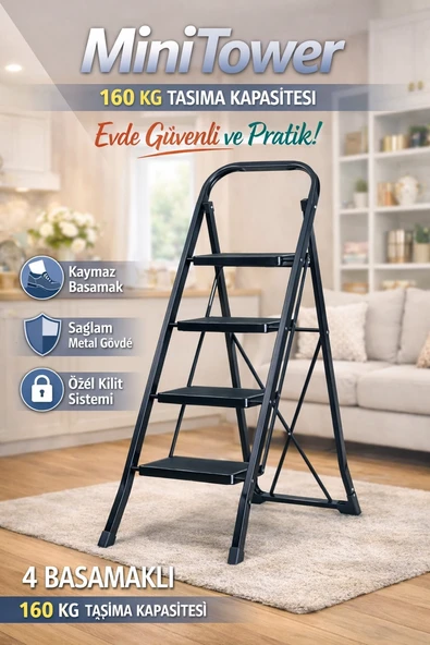 Ertekpa 4 Basamak Siyah Merdiven Geniş Basamaklı Minitower, Mt4 ürün görseli 1