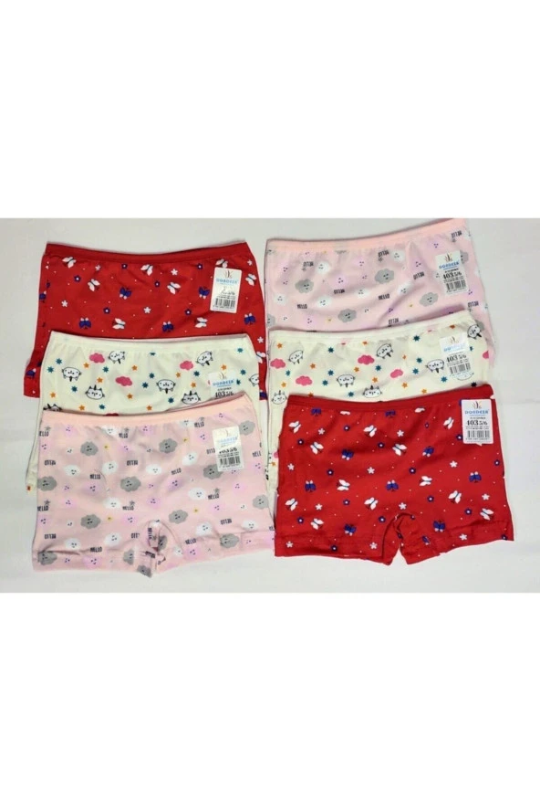 Kız Çocuk Desenli Penye Boxer 6 Adet ürün görseli 1