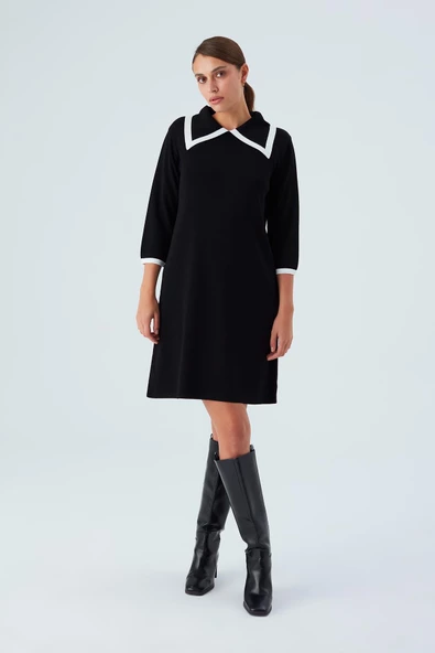 Peraluna GRACE DRESS Rahat Kesim A Form Rayon Kadın Triko Elbise - Siyah ürün görseli 1