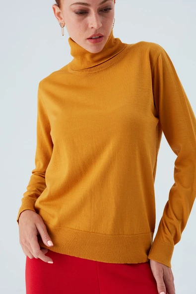 Peraluna VALERIA PULLOVER Boğazlı İnce Kadın Triko Kazak - Sarı - Resim 3