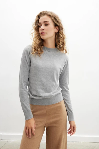 Styleboom X Peraluna CHELSEA PULLOVER Bisiklet Yaka Standart Kesim Kadın Triko Kazak - Gri ürün görseli 1