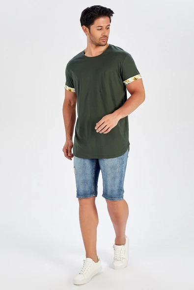 Peraluna Kol Ucu Baskılı Uzun Erkek T-Shirt - Haki ürün görseli 1