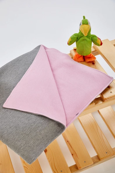 %100 Pamuk Triko Astarlı Bebek Battaniye 100x160 - PEMBE_GRI ürün görseli 1