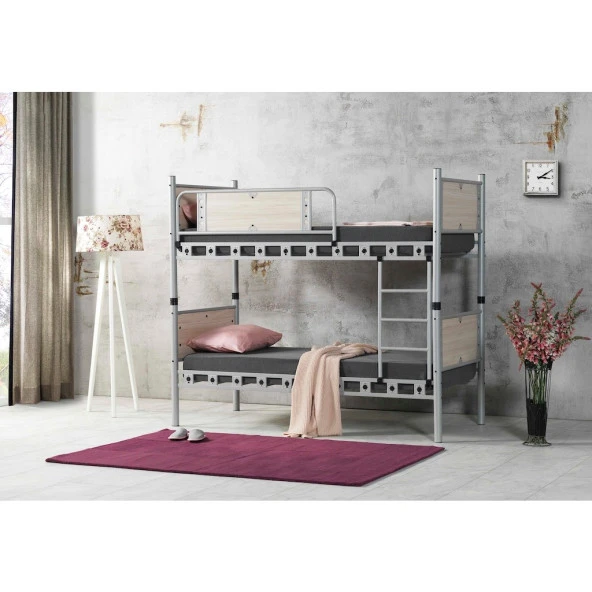 ARGİMO Elegan Genç Çocuk Odası Ahşap Başlık 90x190 ve 90x200 Metal Ranza ürün görseli 1