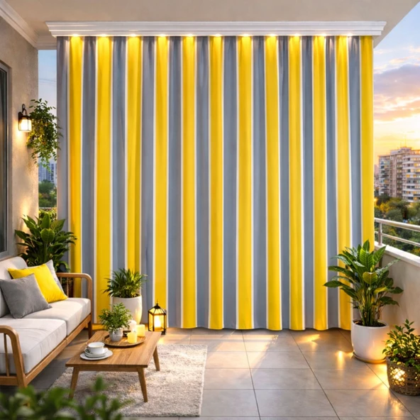 Balkon Perdesi Branda Kumaşı Metrelik (En 240cm)-Sarı Gri ürün görseli 1