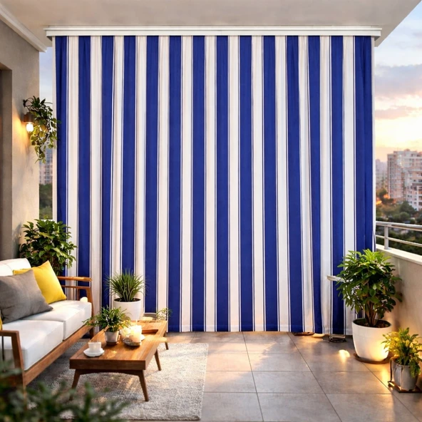 Balkon Perdesi Branda Kumaşı Metrelik (En 240cm)-Mavi Beyaz ürün görseli 1