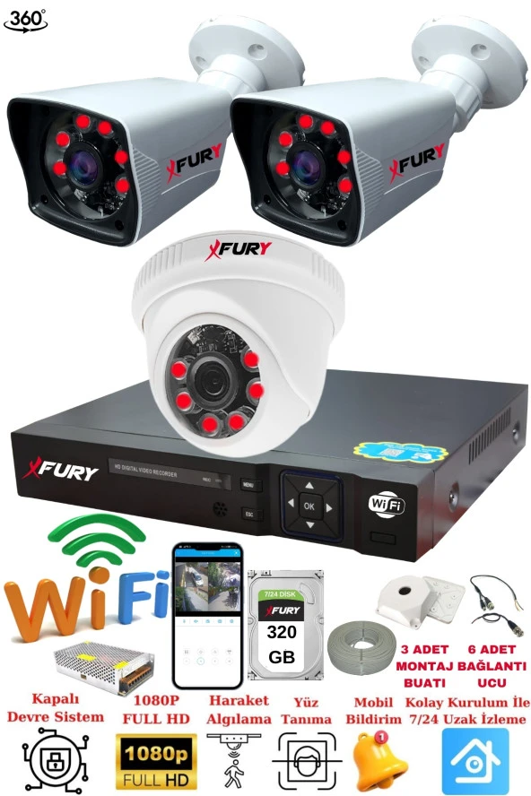 FURY 3 Kameralı 5mp 3.6mm Lens 2mp Görüntü 6 Atom Led Gece Görüşlü FullHd Güvenlik Kamerası 5525di 320GB ürün görseli 1