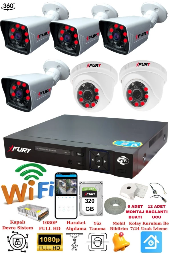 FURY 2 İç 4 Dış Kameralı 5mp Lens 2mp Görüntü Gece Görüşlü Full Hd Güvenlik Kamerası 14125525 320 GB ürün görseli 1