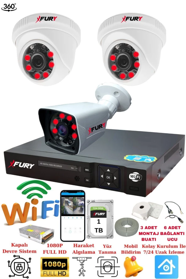 FURY 2 İç 1 Dış Kameralı 5mp Lens 2mp Görüntü Gece Görüşlü Full Hd Güvenlik Kamerası 14125525 1 TB ürün görseli 1
