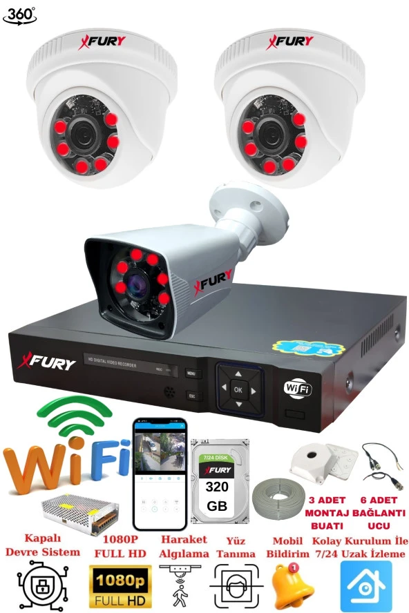 FURY 2 İç 1 Dış Kameralı 5mp Lens 2mp Görüntü Gece Görüşlü Full Hd Güvenlik Kamerası 14125525 320GB ürün görseli 1