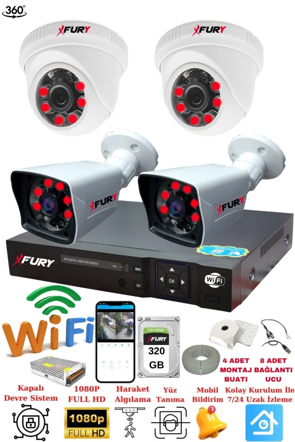 FURY 4 Kameralı 5mp 3.6mm Lens 2mp Görüntü 6 Atom Led Gece Görüşlü FullHd Güvenlik Kamerası 251412 320 GB ürün görseli 1