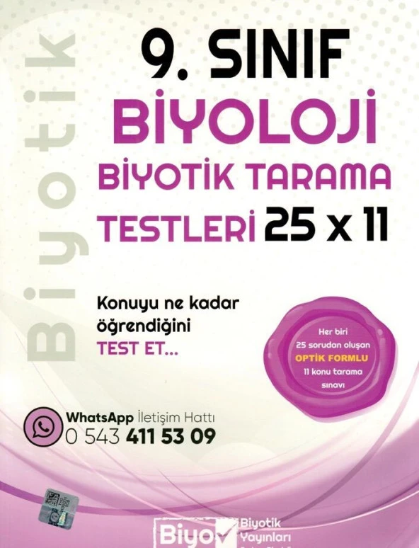 9. Sınıf Biyoloji 25 x 11 Biyotik Tarama Testleri Biyotik Yayınları ürün görseli 1