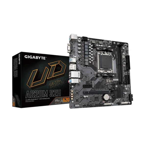 GIGABYTE A620M-S2H A620 Soket AM5 PCIe 4.0 DDR5 6400MHz (O.C.) M.2 mATX Anakart ürün görseli 1