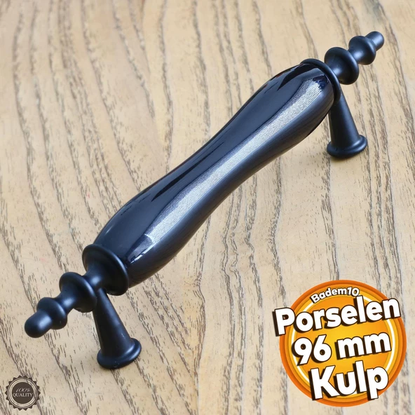 Gül Gerçek Porselen Siyah 96 Mm Kulpları Mobilya Mutfak Dolabı Çekmece Dolap Kulpu Kulbu 9.6 Cm ürün görseli 1
