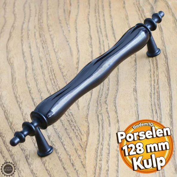 Gül Gerçek Porselen Siyah 128 Mm Kulpları Mobilya Mutfak Dolabı Çekmece Dolap Kapak Kulpu Kulbu ürün görseli 1
