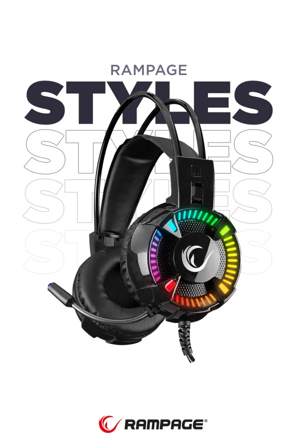 Rampage Styles Siyah Usb 7.1 Rgb Ledli Gaming Oyuncu Mikrofonlu Kulaklık ürün görseli 1