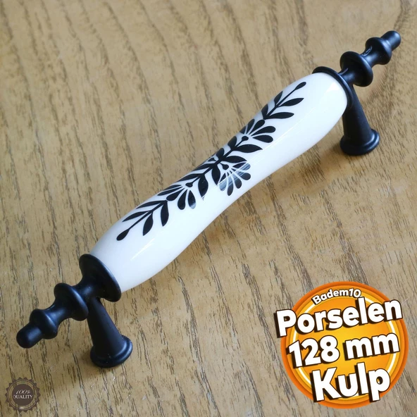 Gül Gerçek Porselen Siyah Beyaz 128 Mm Kulpları Mobilya Mutfak Dolabı Çekmece Dolap Kulpu Kulbu ürün görseli 1