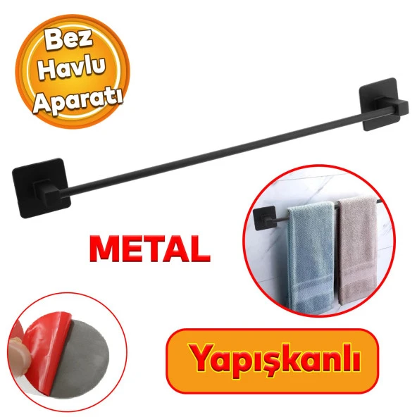 Yapışkanlı Lavabo Banyo Mutfak Havlu Standı Askısı Paslanmaz Metal Siyah Bez Havluluk Uzun 40 cm ürün görseli 1