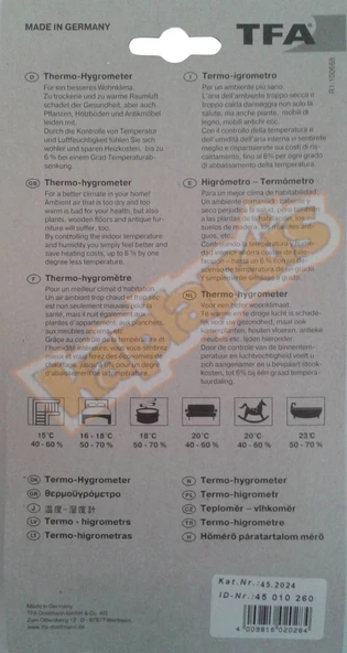 TFA Analog Termometre Higrometre Oda Sıcaklık ve Nem Ölçer 45.2024 - Resim 5