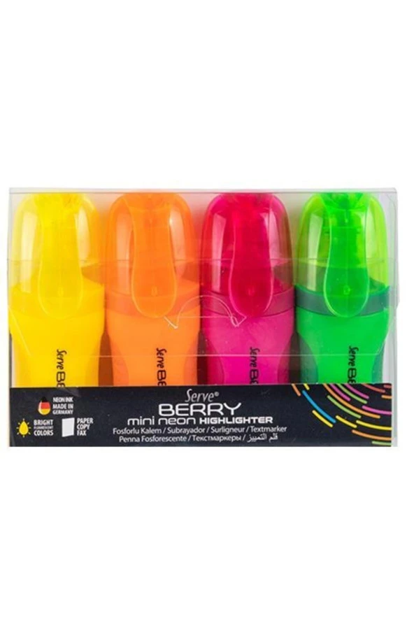 Berry Mini Fosforlu Kalem Neon 4lü Set ürün görseli 1
