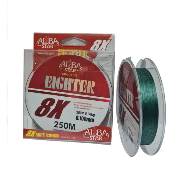 Albastar Eighter 8x 250m Yeşil İp Misina  0.14mm / 16.6kg ürün görseli 1