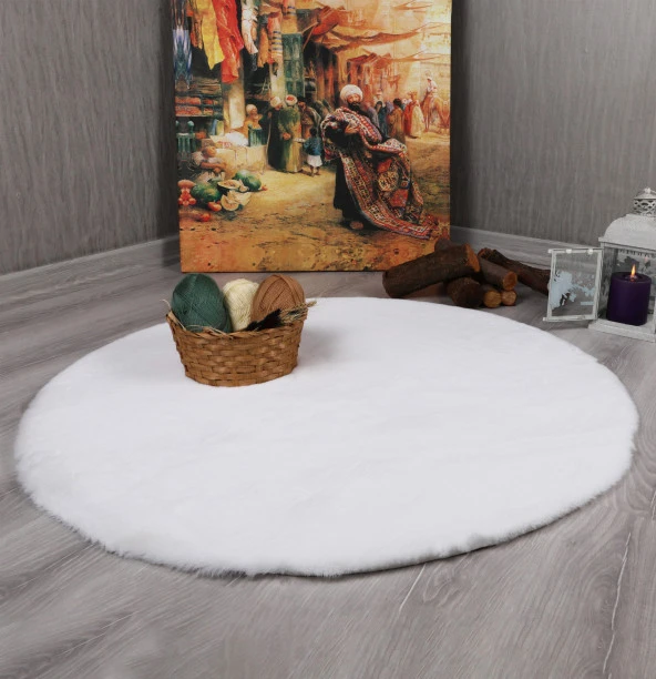 Dekoratif Tavşan Tüyü Ultra Yumuşak Peluş Yuvarlak Halı ürün görseli 1
