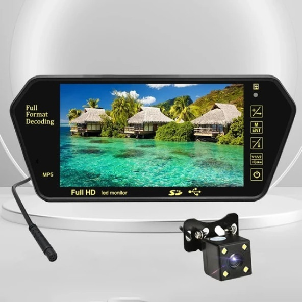 7 Inç Dikiz Ayna Ekran + 4 LED Geri Vites Kamera Bluetooth - USB - Sd Kart - Fm Transmitter Flim Izle - Müzik Dinle ürün görseli 1
