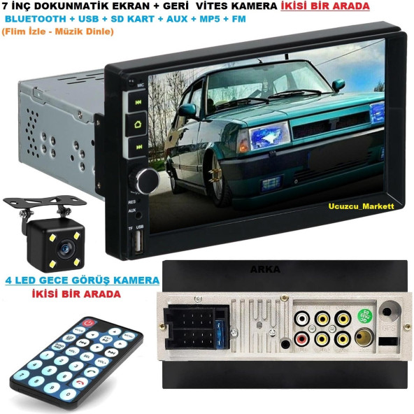 7 Inç Dokunmatik Double Teyp + 4 LED Gece Görüş Geri Vites Kamera Ikisi Bir Arada ürün görseli 1